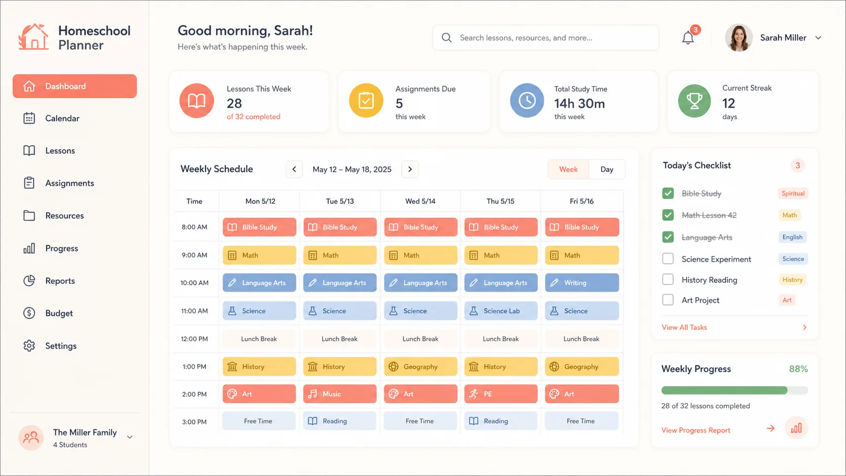 Digital homeschool planner dashboard preview